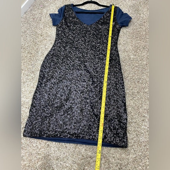 Reiss Amber Sequin Back Navy Cocktail Short Sleeve Wedding Guest Party Dress 6 - Picture 8 of 13